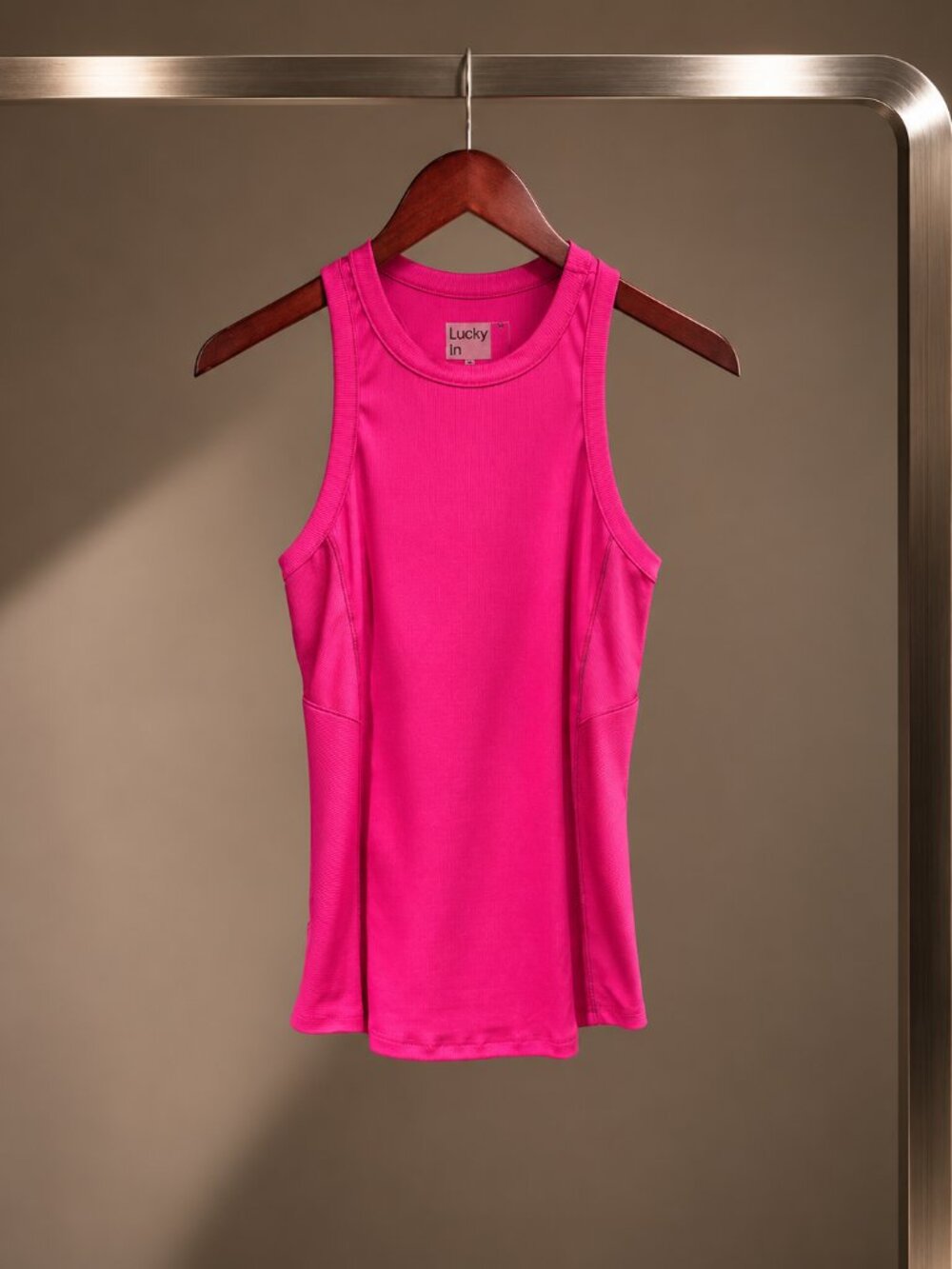 Lucky in Love Hot Pink Ribbed Racerback Tennis Tank Mesh Back High Neck XS